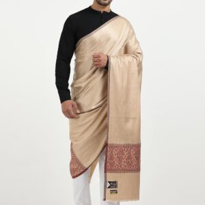 Arvore Bunkaar Plain Woollen Men's Dhariwal Indian Lohi/Shawl with Jamawar Border